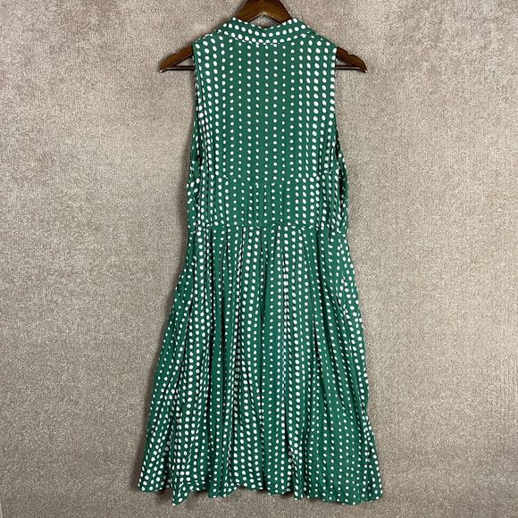 Anthropologie 11.1 Tylho Brynn Shirt Dress Womens Medium Green Polka Dot Aline - Picture 11 of 11